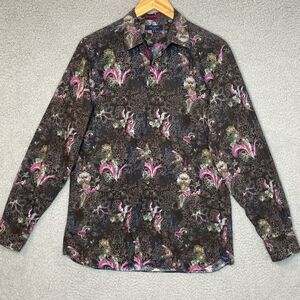 Ted Baker Mens size Medium (3) All over floral print Brown Button Up Shirt